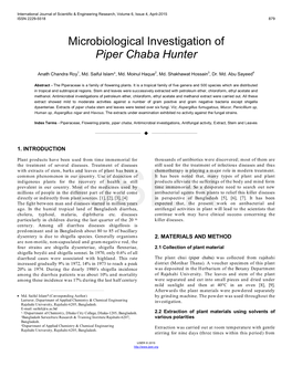 Microbiological Investigation Ofpiper Chabahunter