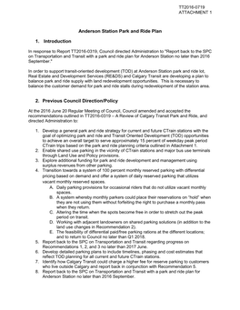 Anderson Station Park and Ride Plan 1. Introduction 2. Previous Council Direction/Policy