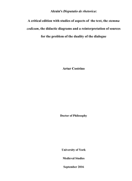 Alcuin's Disputatio De Rhetorica: a Critical Edition with Studies of Aspects of the Text, the Stemma Codicum, the Didactic Diag