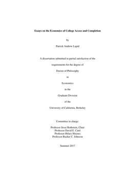 Essays on the Economics of College Access and Completion by Patrick