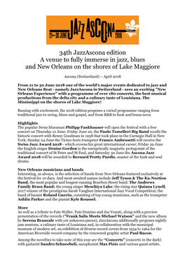 34Th Jazzascona Edition a Venue to Fully Immerse in Jazz, Blues and New Orleans on the Shores of Lake Maggiore