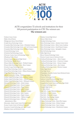 ACTE Congratulates 72 Schools and Institutions for Their 100 Percent Participation in CTE