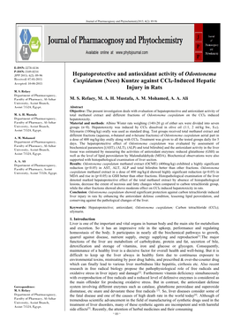 Hepatoprotective and Antioxidant Activity of Odontonema Cuspidatum