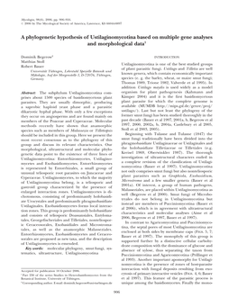 A Phylogenetic Hypothesis of Ustilaginomycotina Based on Multiple Gene Analyses and Morphological Data1