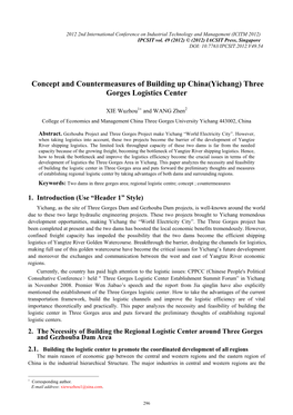 Concept and Countermeasures of Building up China(Yichang) Three Gorges Logistics Center