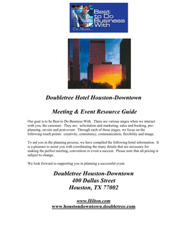 Doubletree Hotel Houston-Downtown Meeting & Event Resource Guide