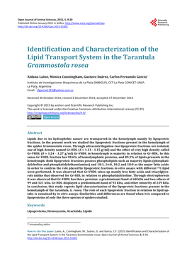 Identification and Characterization of the Lipid Transport System in the Tarantula Grammostola Rosea