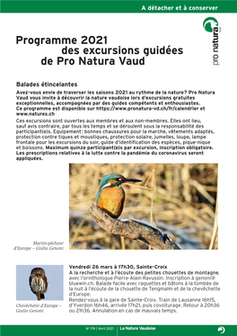 Programme 2021 Des Excursions Guidées De Pro Natura Vaud