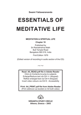 Essentials of Meditative Life