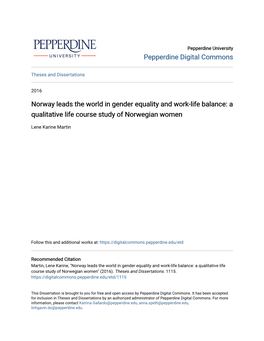 Norway Leads the World in Gender Equality and Work-Life Balance: a Qualitative Life Course Study of Norwegian Women