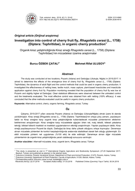 Investigation Into Control of Cherry Fruit Fly, Rhagoletis Cerasi (L., 1758) (Diptera: Tephritidae), in Organic Cherry Production1