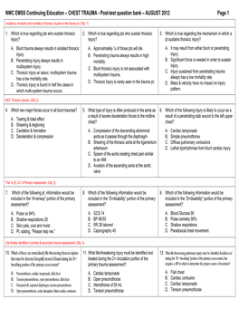 NWC EMSS Continuing Education – CHEST TRAUMA - Post-Test Question Bank – AUGUST 2012 Page 1
