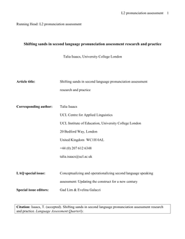 Shifting Sands in Second Language Pronunciation Assessment Research and Practice