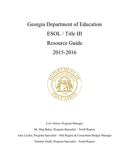 Georgia Department of Education ESOL / Title III Resource Guide 2015-2016