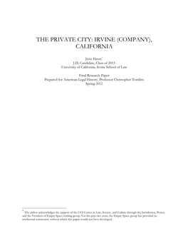 The Private City: Irvine (Company), California