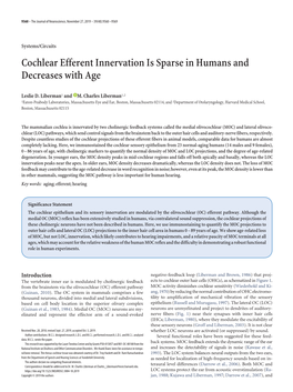 Cochlear Efferent Innervation Is Sparse in Humans and Decreases with Age