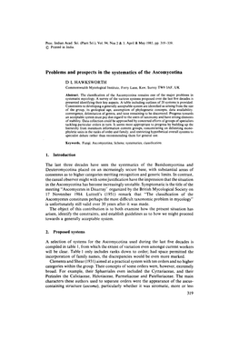 Problems and Prospects in the Systematics of the Ascomycotina