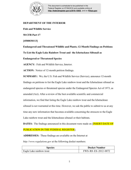 Endangered and Threatened Wildlife and Plants; 12-Month Findings on Petitions