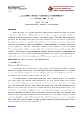 Assessment of Physicochemical Properties of Water from Lake Chamo11