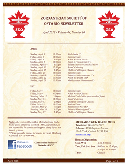 Zoroastrian Society of Ontario Newsletter