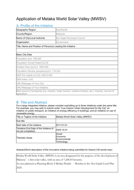 Application of Melaka World Solar Valley (MWSV)