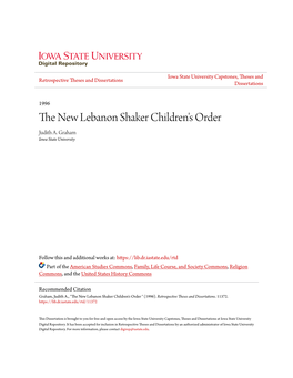 The New Lebanon Shaker Children's Order