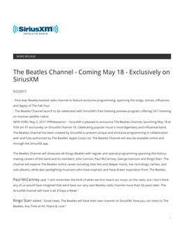 The Beatles Channel - Coming May 18 - Exclusively on Siriusxm