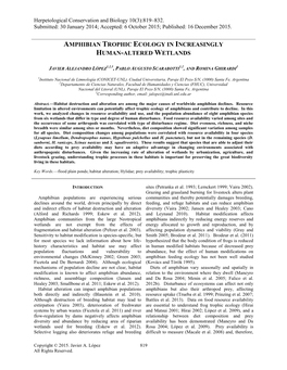 Amphibian Trophic Ecology in Increasingly Human-Altered Wetlands