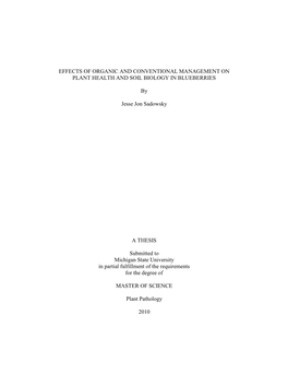 Effects of Organic and Conventional Management on Plant Health and Soil Biology in Blueberries