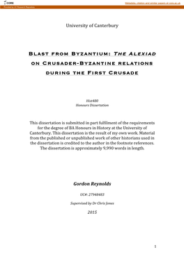 The Alexiad on Crusader-Byzantine Relations During the First Crusade