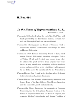 H. Res. 684 in the House of Representatives, U