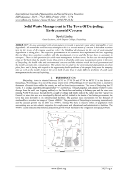 Solid Waste Management in the Town of Darjeeling: Environmental Concern