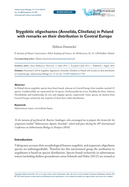 Stygobitic Oligochaetes (Annelida, Clitellata) in Poland with Remarks on Their Distribution in Central Europe