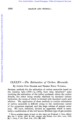 CLXXXV.-The Estimation of Carbon Monoxide. by JOSEPHIVON Grahamand THOMASFIELD WINMILL