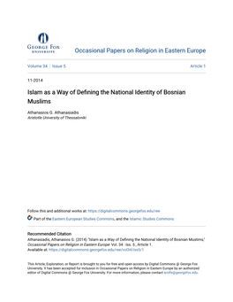 Islam As a Way of Defining the National Identity of Bosnian Muslims