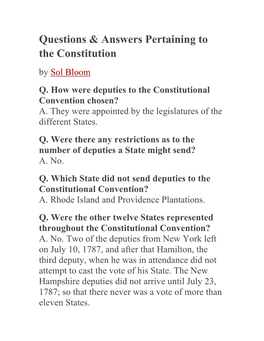 Questions & Answers Pertaining to the Constitution