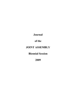 Journal of the Joint Assembly of the State of Vermont Biennial Session, 2009 ______In Joint Assembly, January 8, 2009 10:00 A.M