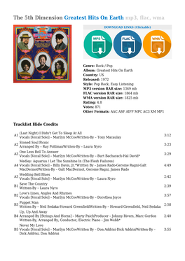 The 5Th Dimension Greatest Hits on Earth Mp3, Flac, Wma