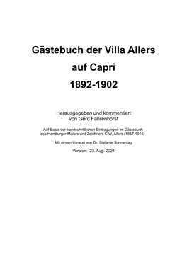 Gästebuch Der Villa Allers Auf Capri, 1892-1902