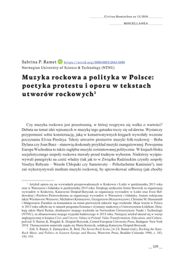 Muzyka Rockowa a Polityka W Polsce: Poetyka Protestu I Oporu W Tekstach Utworów Rockowych1