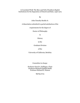 The Rise and Fall of Southern Baptist Institutions for the Separation of Church and State, 1936-1979