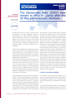 The Democratic Rally Might Remain in Office in Cyprus After the Elections