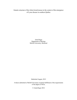 Genetic Structure of the White-Footed Mouse in the Context of the Emergence of Lyme Disease in Southern Québec