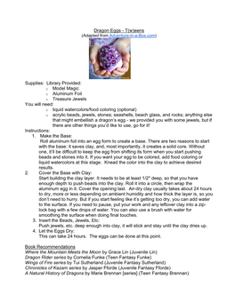 Dragon Eggs - T(W)Eens (Adapted from Adventure-In-A-Box.Com)