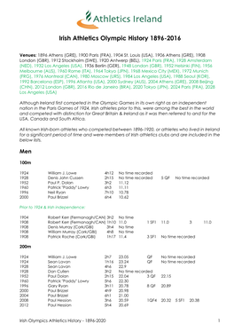 Irish Athletics Olympic History 1896-2016