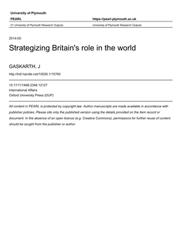 Strategizing Britains Role in the World