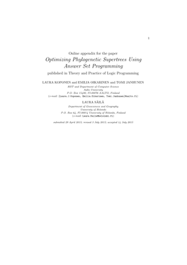 Optimizing Phylogenetic Supertrees Using Answer Set Programming Published in Theory and Practice of Logic Programming