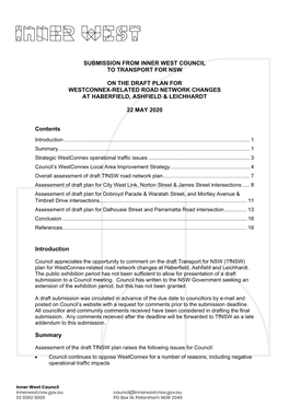 Final Submission for Draft Tfnsw Plan for Westconnex-Related Road