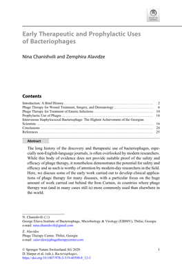 Early Therapeutic and Prophylactic Uses of Bacteriophages