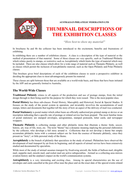 Thumbnail Descriptions of the Exhibition Classes